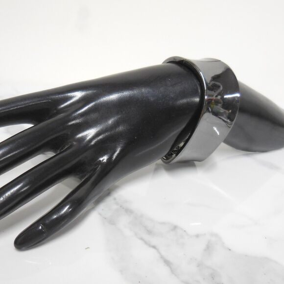 Chunky Dark Metal Cuff | 7" Hinged Surf Wavy Design | Bold Statement Bracelet - Picture 1 of 3